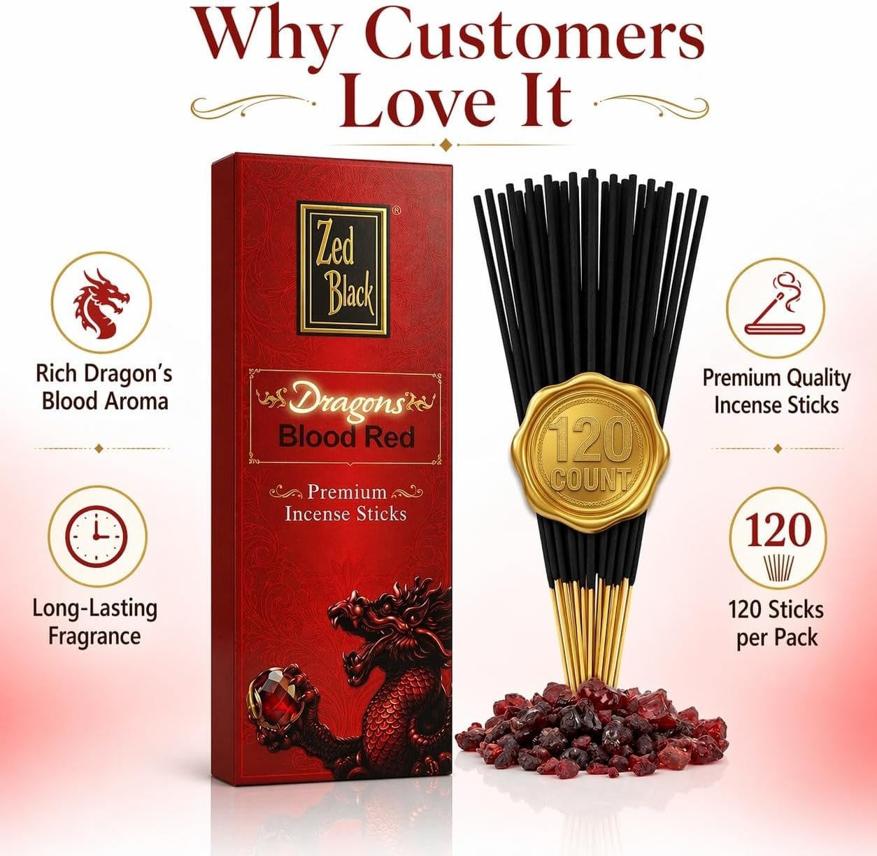 Dragons Blood Incense Sticks 120 Count | Sangre De Drago Natural Hand-Rolled Resin Incense for Protection | Energy Cleansing, Aura Smudging & Spiritual Rituals |