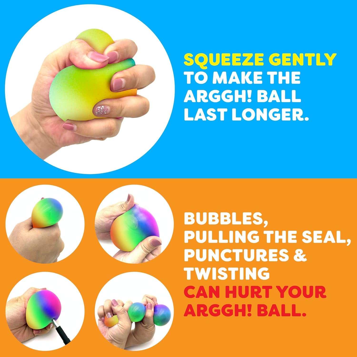 Arggh Rainbow Giant Stress Balls for Adults - 3.75 Inch Large Stress Balls for Kids Squishy Toys Ball Stress Relief Fidget Toy Sensory Ball Squeeze Toy for Boys Girls (Rainbow)