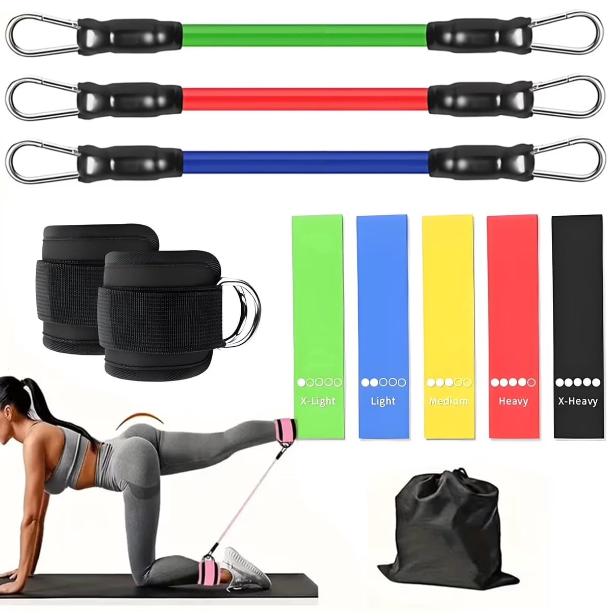 11Pcs Ankle Resistance Bands for Working Out with Cuffs and Elastic Bands Set (10-30Lbs) , Exercise Bands for Legs and Butt, Multicolor