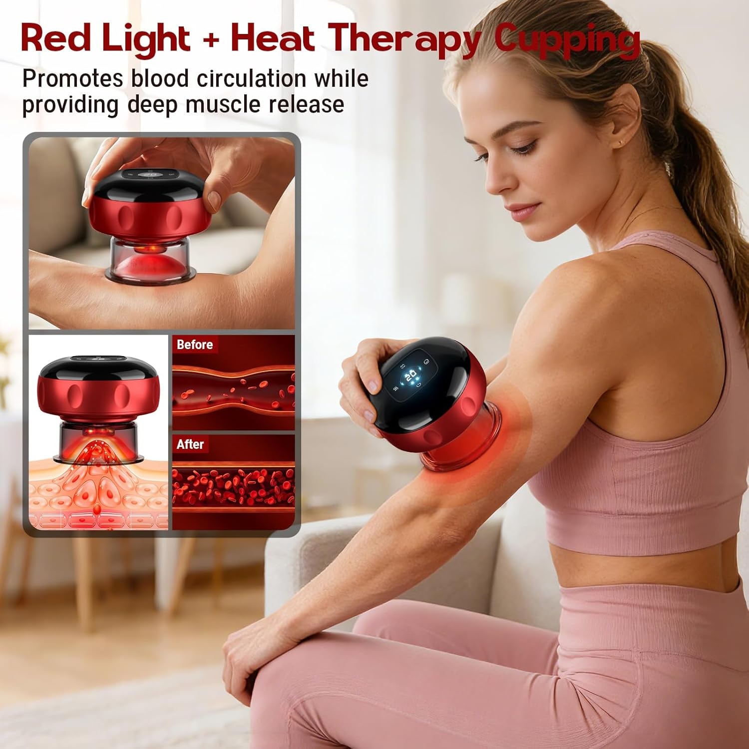 Cupping Set Cupping Massager, Red Light Cupping Therapy Set with 2 Modes for Targeted Pain Relief, Muscle Soreness,Cupping Kit with Adjustable Levels Suction and Heat, 2 Set