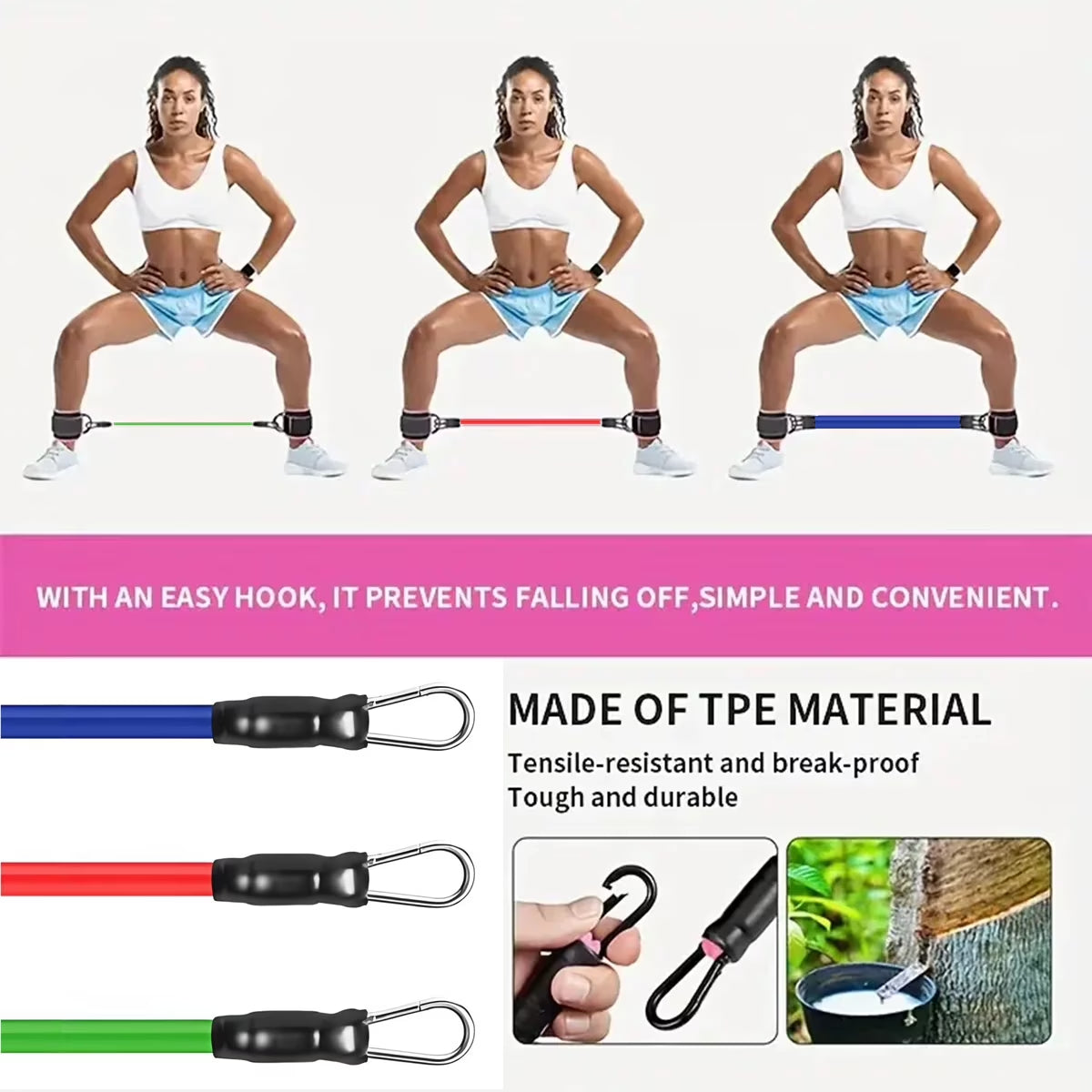 11Pcs Ankle Resistance Bands for Working Out with Cuffs and Elastic Bands Set (10-30Lbs) , Exercise Bands for Legs and Butt, Multicolor