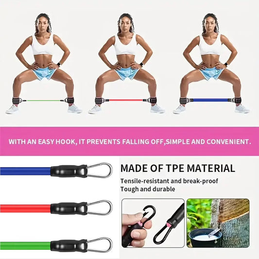 11Pcs Ankle Resistance Bands for Working Out with Cuffs and Elastic Bands Set (10-30Lbs) , Exercise Bands for Legs and Butt, Multicolor