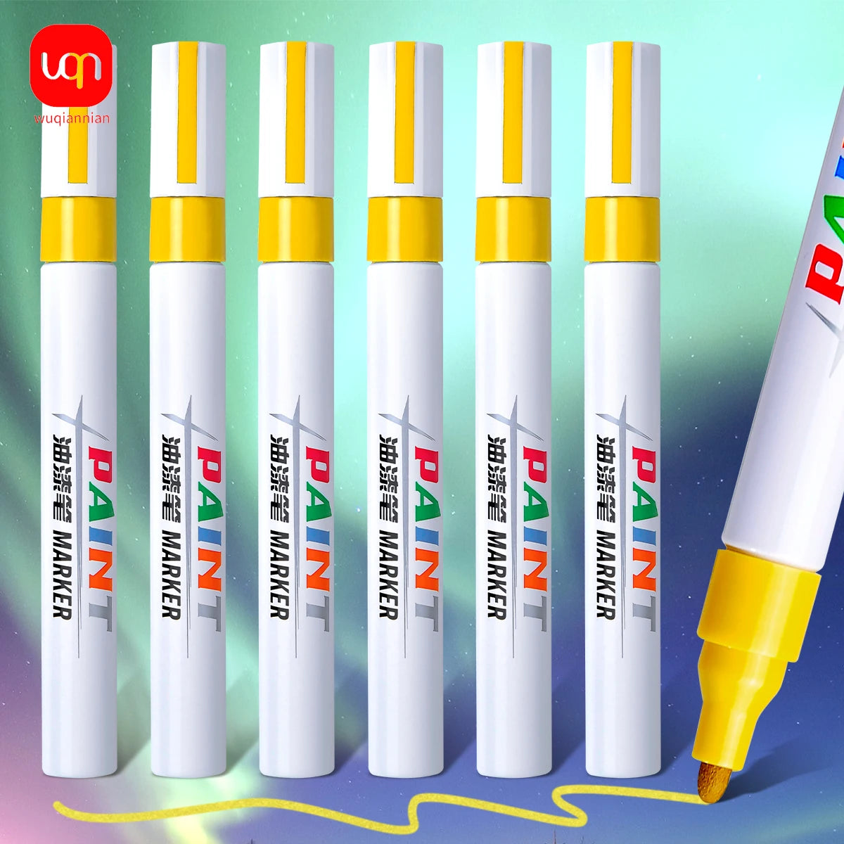 WQN-1/3/6/12 Pack Permanent Car Tire Yellow Paint Pen, Fade-Resistant Graffiti Color Car Tire Marker Supplies