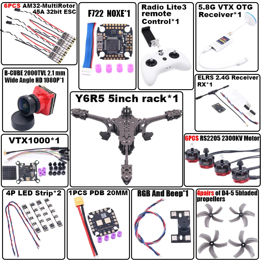 B-CUBE Y6R5 5Inch FPV Drone Frame Kit Carbon Fiber Racing Quadcopter Freestyle INAV Beatflight F722 NOXE Ardupilot Flightcontrol