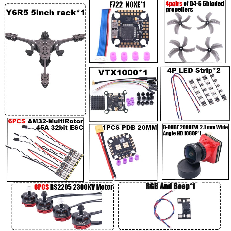 B-CUBE Y6R5 5Inch FPV Drone Frame Kit Carbon Fiber Racing Quadcopter Freestyle INAV Beatflight F722 NOXE Ardupilot Flightcontrol