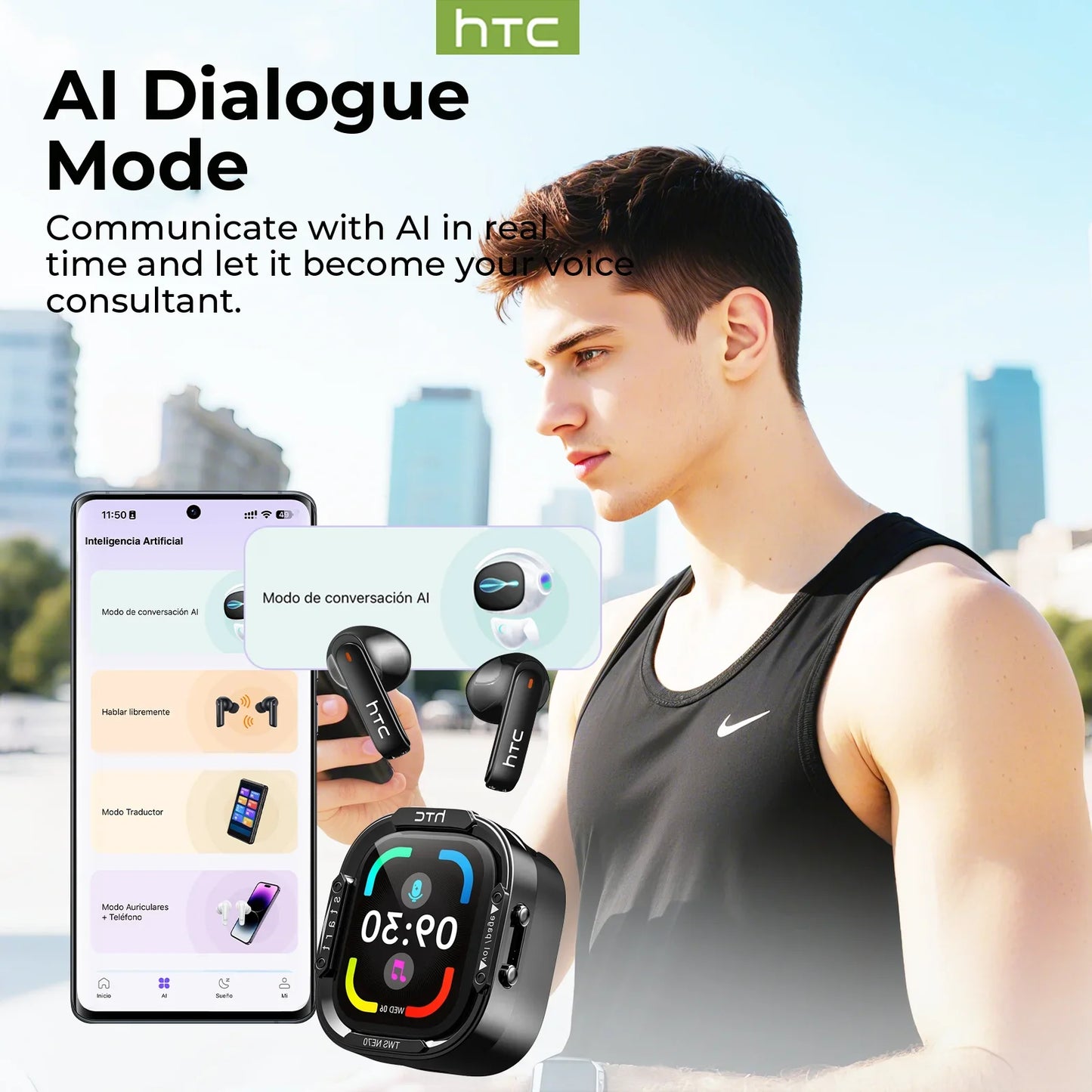 NE70 Bluetooth V6.0 Headphones Smart Touchscreen Wireless Earphones AI Translator Earbuds Gaming Earbuds HD Bass