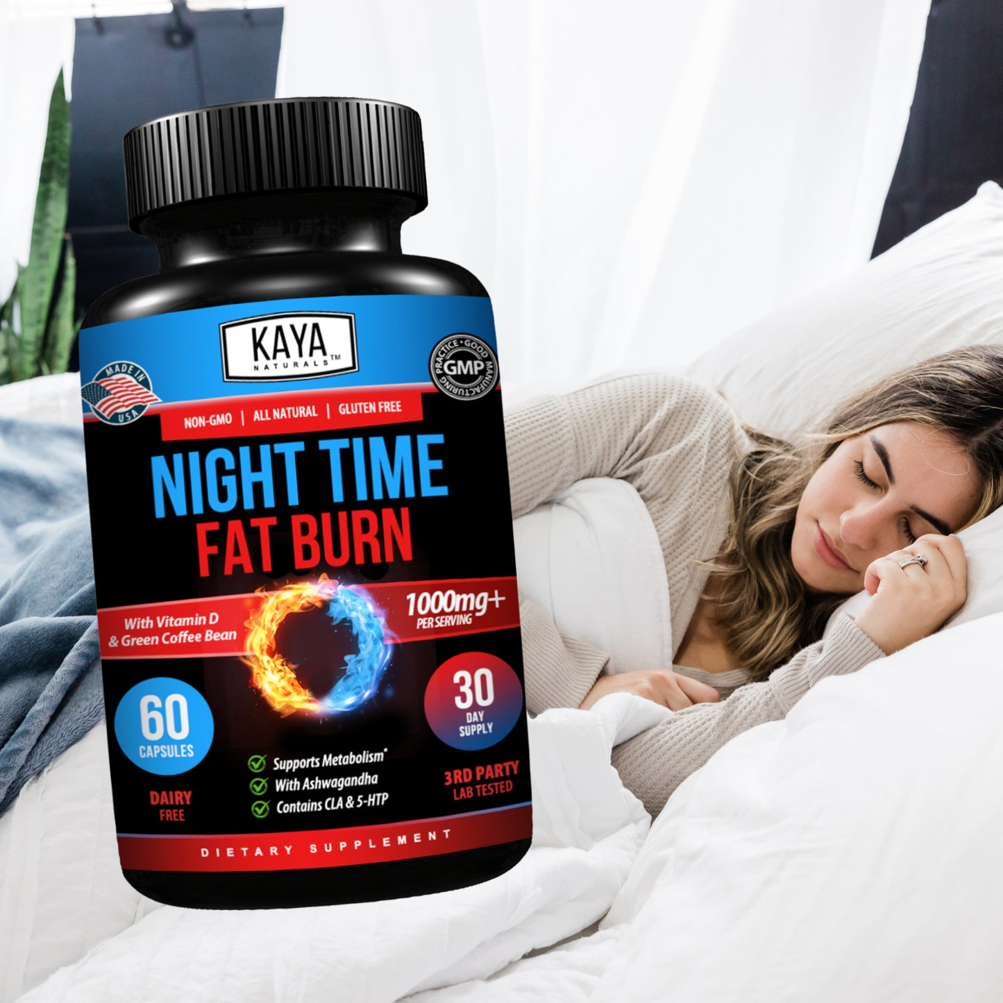 Night Time Fat Burner 60Ct Weight Loss Appetite Suppressant Sleep Aid Diet Pills