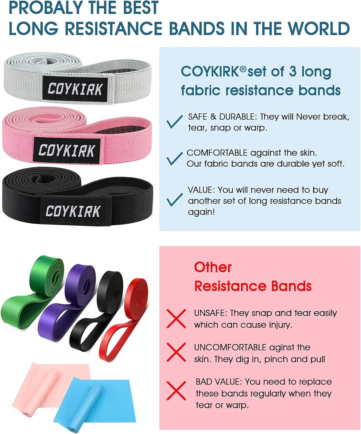 Long Resistance Bands Set - Fabric Exercise Bands for Working Out, Pull up Assistance Bands, Heavy Duty Stretch Bands, Resistance Loop Bands for Training, Physical Therapy, Home Workouts