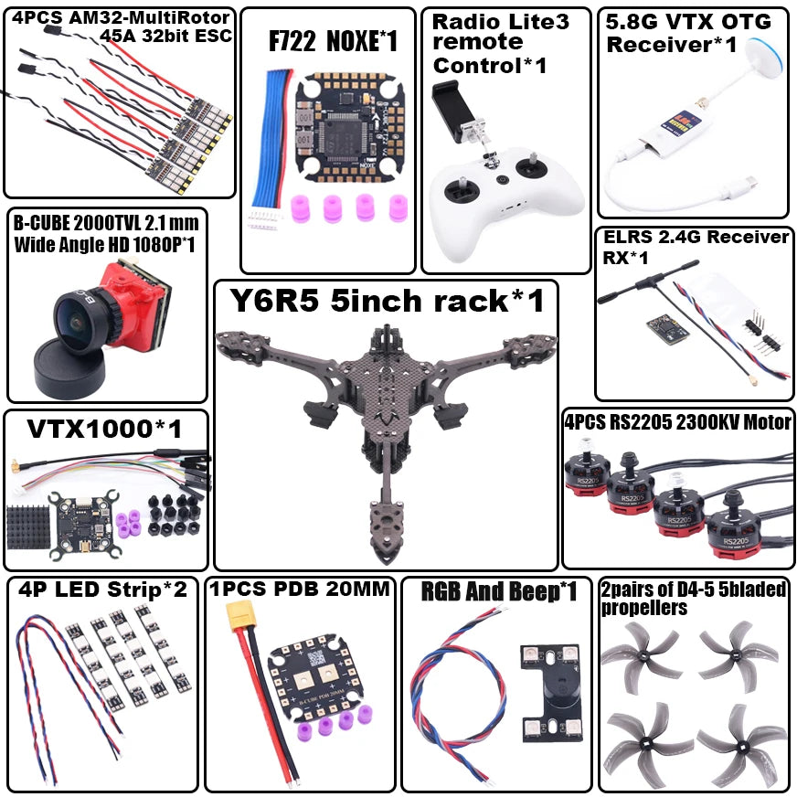 B-CUBE Y6R5 5Inch FPV Drone Frame Kit Carbon Fiber Racing Quadcopter Freestyle INAV Beatflight F722 NOXE Ardupilot Flightcontrol