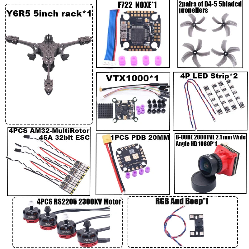 B-CUBE Y6R5 5Inch FPV Drone Frame Kit Carbon Fiber Racing Quadcopter Freestyle INAV Beatflight F722 NOXE Ardupilot Flightcontrol