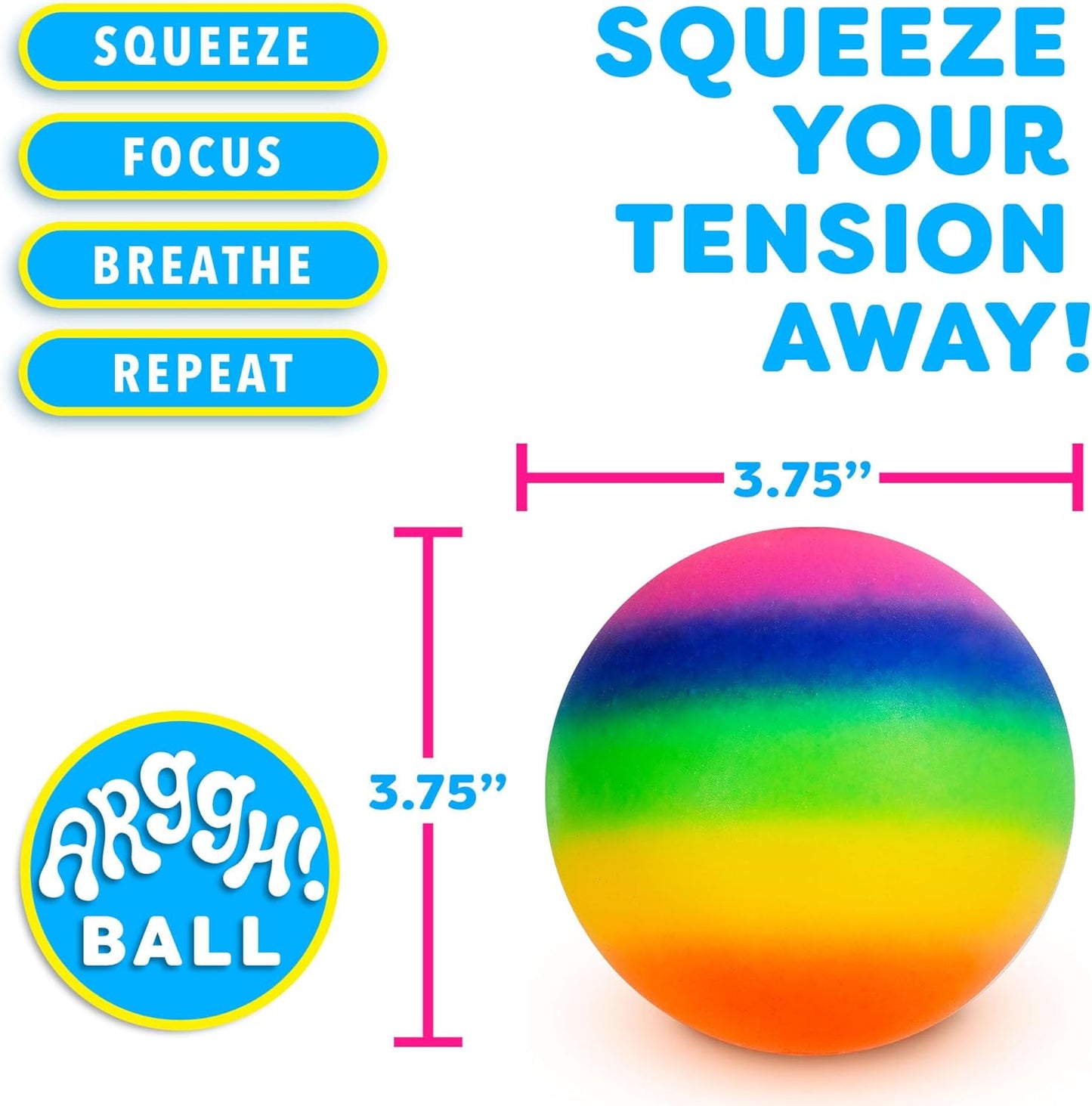 Arggh Rainbow Giant Stress Balls for Adults - 3.75 Inch Large Stress Balls for Kids Squishy Toys Ball Stress Relief Fidget Toy Sensory Ball Squeeze Toy for Boys Girls (Rainbow)