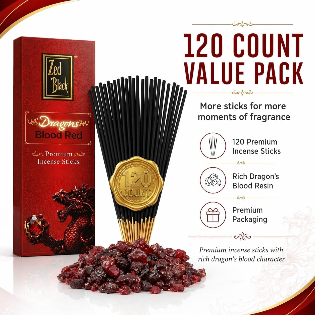 Dragons Blood Incense Sticks 120 Count | Sangre De Drago Natural Hand-Rolled Resin Incense for Protection | Energy Cleansing, Aura Smudging & Spiritual Rituals |