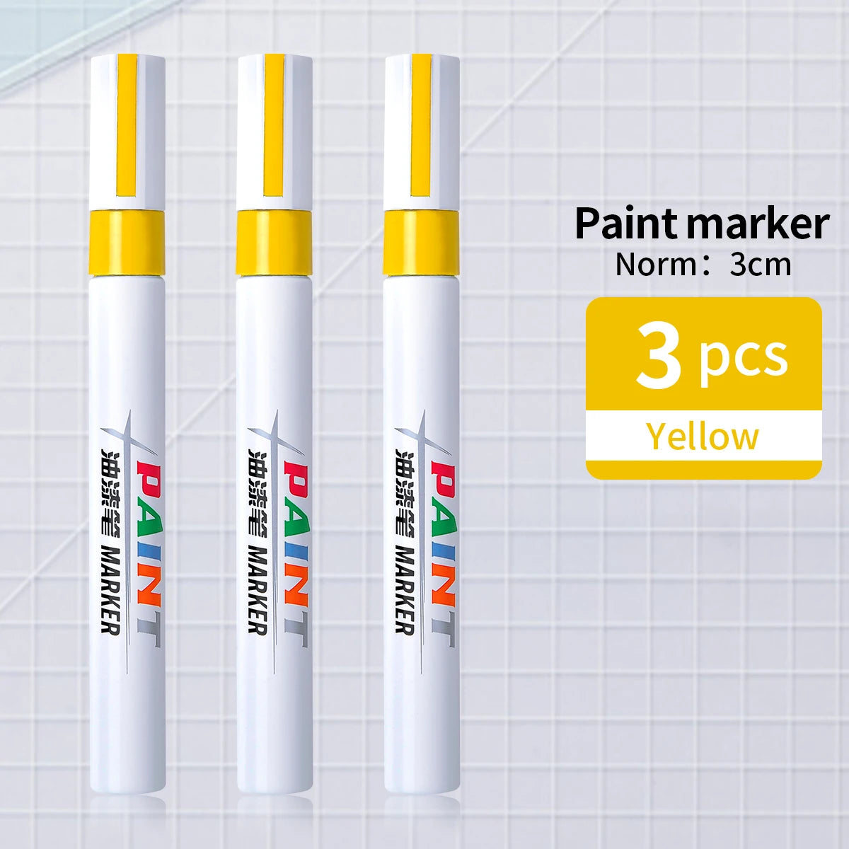 WQN-1/3/6/12 Pack Permanent Car Tire Yellow Paint Pen, Fade-Resistant Graffiti Color Car Tire Marker Supplies