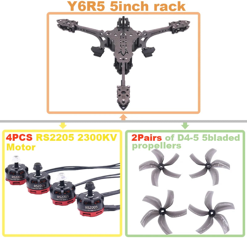 B-CUBE Y6R5 5Inch FPV Drone Frame Kit Carbon Fiber Racing Quadcopter Freestyle INAV Beatflight F722 NOXE Ardupilot Flightcontrol