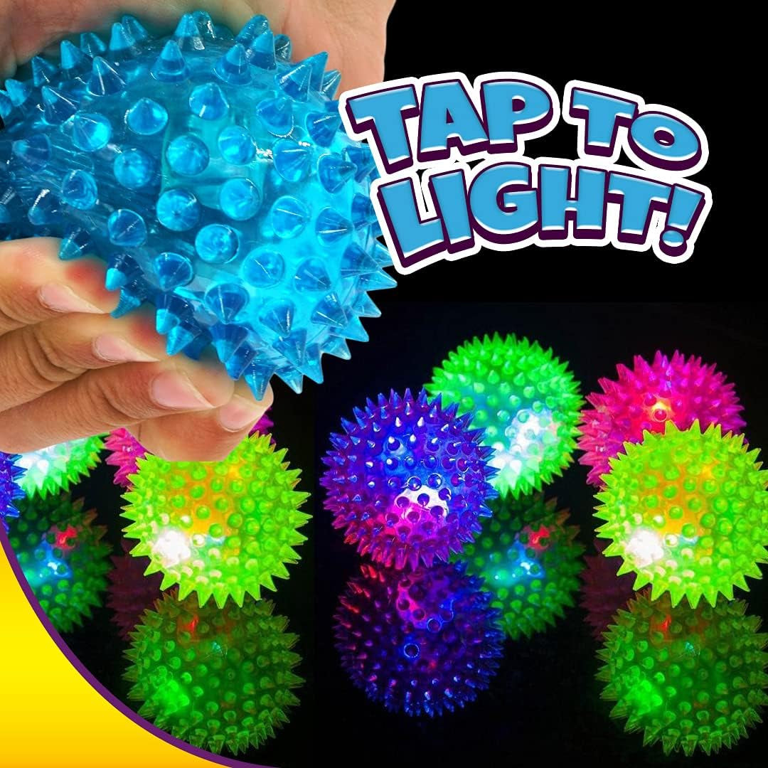 Light up Rubber Spike Balls (Pack of 4 with Flashing Lights) | Great Fidget Toy for Kids | Bulk Bouncing Sensory Balls | plus 1 Bouncy Ball. #695-4P