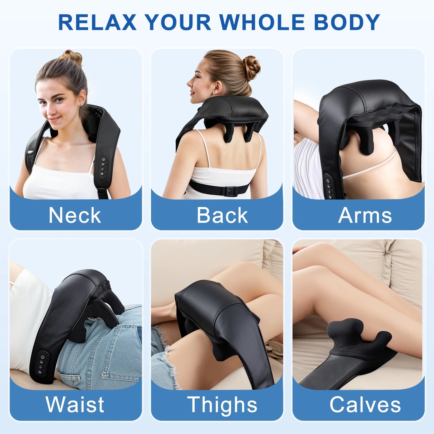 Shiatsu Neck and Shoulder Massager with Heat, Cordless 6D Deep Tissue Kneading Massager for Neck, Back, and Legs - Black