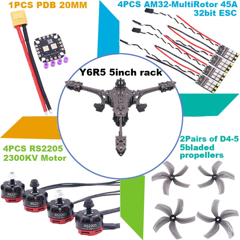 B-CUBE Y6R5 5Inch FPV Drone Frame Kit Carbon Fiber Racing Quadcopter Freestyle INAV Beatflight F722 NOXE Ardupilot Flightcontrol