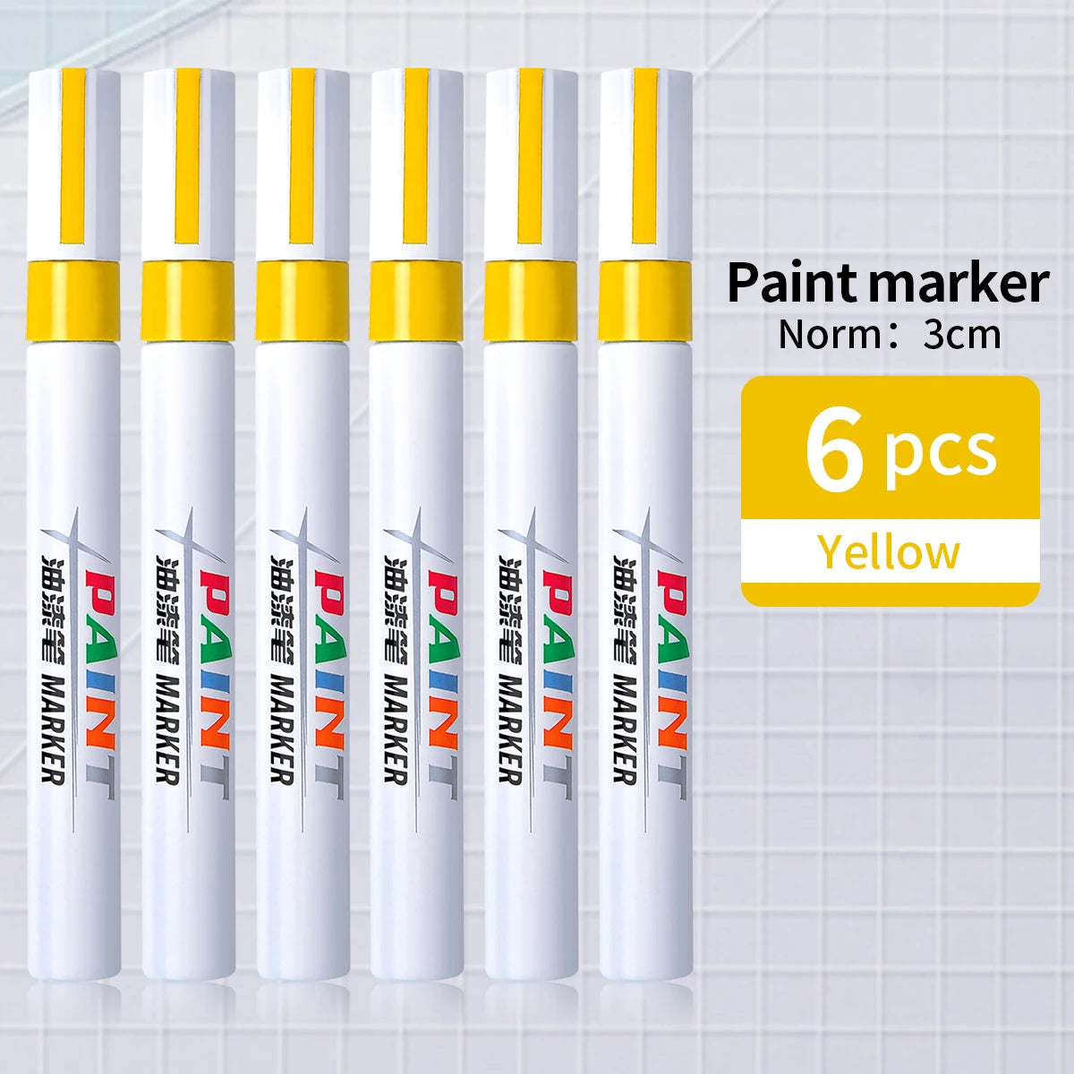 WQN-1/3/6/12 Pack Permanent Car Tire Yellow Paint Pen, Fade-Resistant Graffiti Color Car Tire Marker Supplies