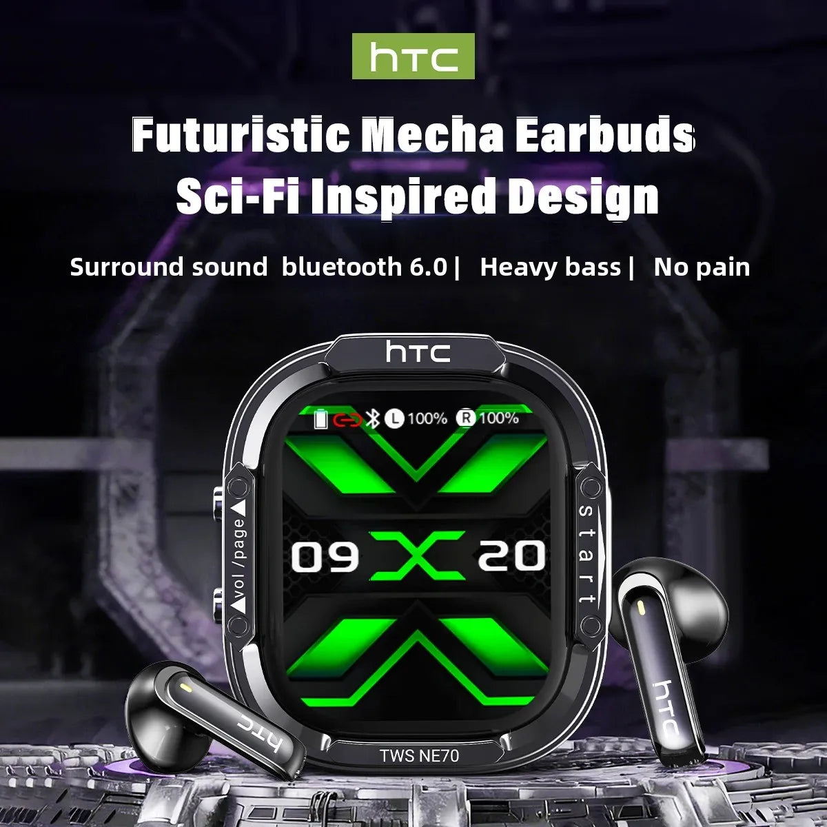 NE70 Bluetooth V6.0 Headphones Smart Touchscreen Wireless Earphones AI Translator Earbuds Gaming Earbuds HD Bass