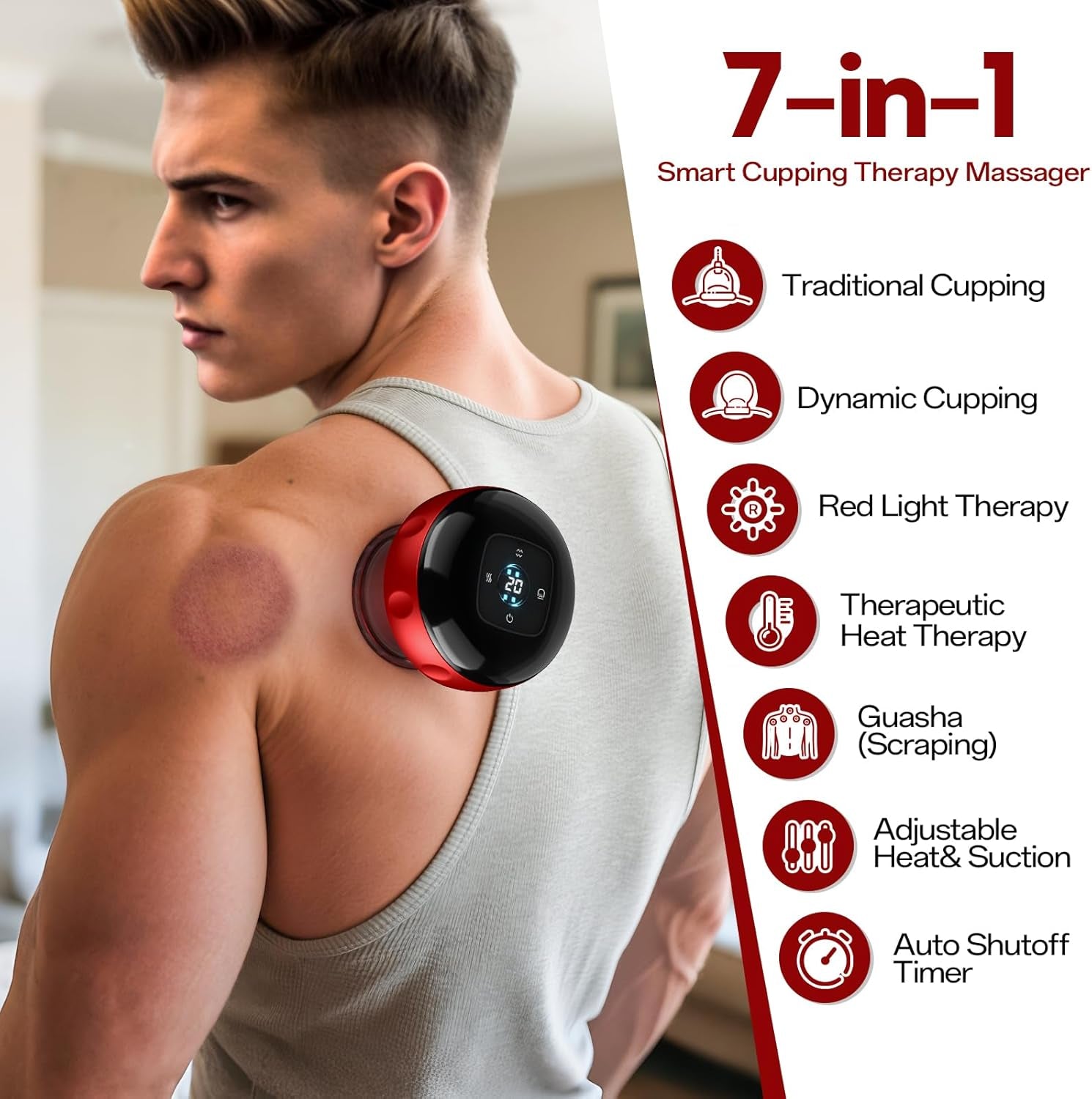 Cupping Set Cupping Massager, Red Light Cupping Therapy Set with 2 Modes for Targeted Pain Relief, Muscle Soreness,Cupping Kit with Adjustable Levels Suction and Heat, 2 Set