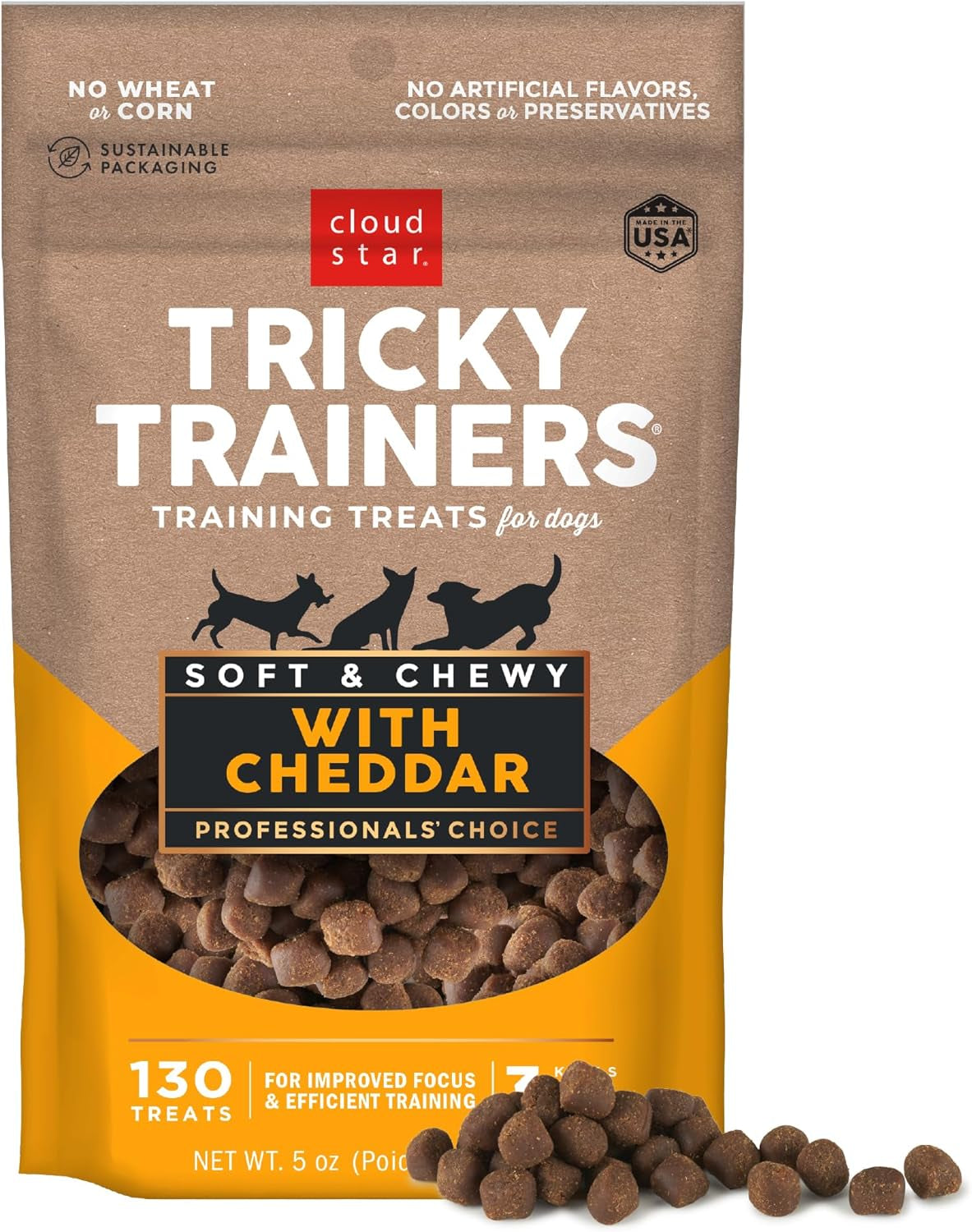 Tricky Trainers Soft & Chewy Dog Treats, Cheddar, 5 Oz. Pouch