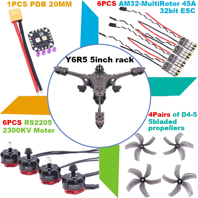 B-CUBE Y6R5 5Inch FPV Drone Frame Kit Carbon Fiber Racing Quadcopter Freestyle INAV Beatflight F722 NOXE Ardupilot Flightcontrol